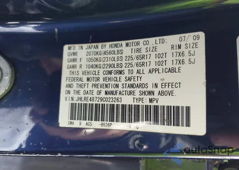 2009 Honda Cr-V Ex-L из США, поврежденный, VIN JHLRE48729C023263